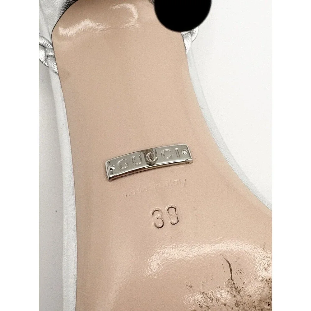 Gucci Silver Braided Strap Nappa Leather Stiletto Heels Sandals SZ EU 39 - Picture 14 of 15